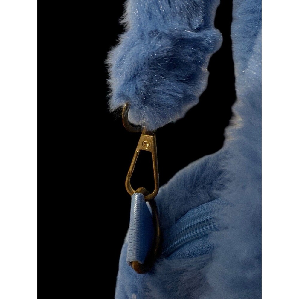 Disney Stitch Plush Crossbody Bag Fuzzy Blue Character Purse Zipper Closure - Picture 3 of 9